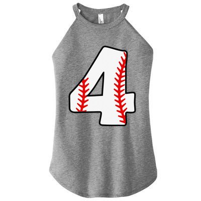 4th Birthday Baseball Big Number Four 4 Year Old Funny Women's Perfect Tri Rocker Tank