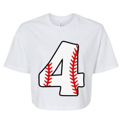 4th Birthday Baseball Big Number Four 4 Year Old Funny Bella+Canvas Jersey Crop Tee