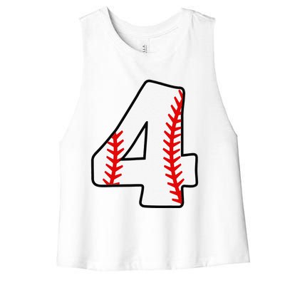 4th Birthday Baseball Big Number Four 4 Year Old Funny Women's Racerback Cropped Tank