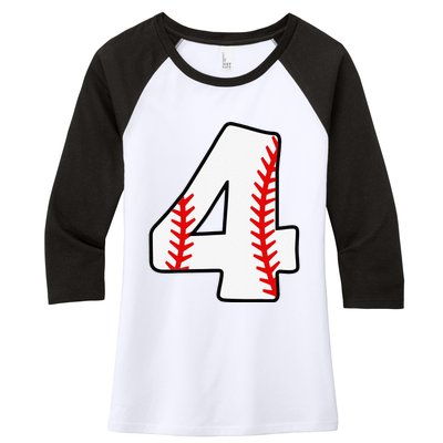 4th Birthday Baseball Big Number Four 4 Year Old Funny Women's Tri-Blend 3/4-Sleeve Raglan Shirt