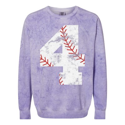 4th Birthday Baseball Big Number Four 4 Year Old Gift Colorblast Crewneck Sweatshirt