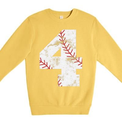 4th Birthday Baseball Big Number Four 4 Year Old Gift Premium Crewneck Sweatshirt