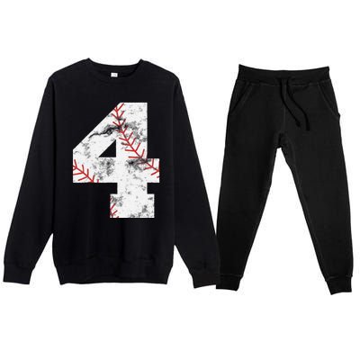 4th Birthday Baseball Big Number Four 4 Year Old Gift Premium Crewneck Sweatsuit Set