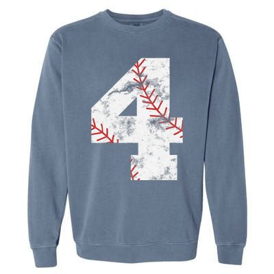 4th Birthday Baseball Big Number Four 4 Year Old Gift Garment-Dyed Sweatshirt