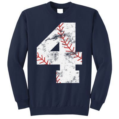 4th Birthday Baseball Big Number Four 4 Year Old Gift Tall Sweatshirt