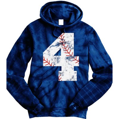 4th Birthday Baseball Big Number Four 4 Year Old Gift Tie Dye Hoodie