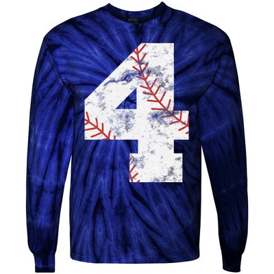 4th Birthday Baseball Big Number Four 4 Year Old Gift Tie-Dye Long Sleeve Shirt