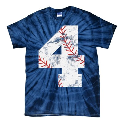 4th Birthday Baseball Big Number Four 4 Year Old Gift Tie-Dye T-Shirt