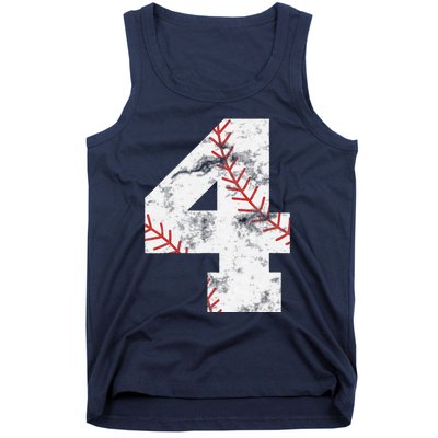 4th Birthday Baseball Big Number Four 4 Year Old Gift Tank Top