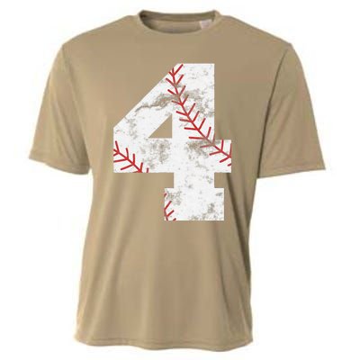 4th Birthday Baseball Big Number Four 4 Year Old Gift Cooling Performance Crew T-Shirt