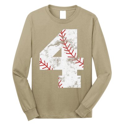 4th Birthday Baseball Big Number Four 4 Year Old Gift Long Sleeve Shirt