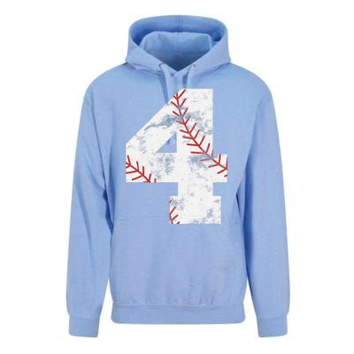 4th Birthday Baseball Big Number Four 4 Year Old Gift Unisex Surf Hoodie