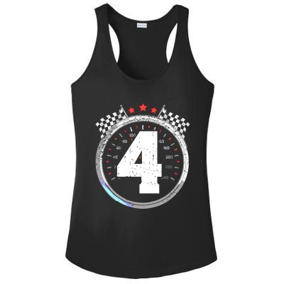 4th Birthday Boy 4 Fourth Race Car Birthday Racing Car Flag Ladies PosiCharge Competitor Racerback Tank