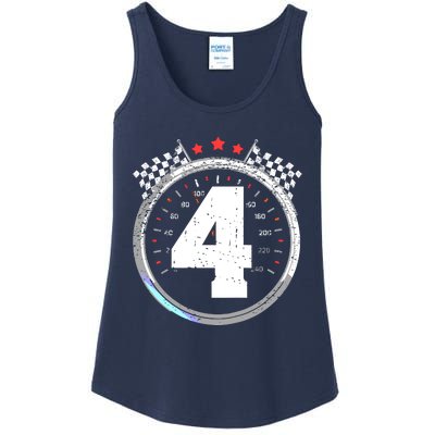 4th Birthday Boy 4 Fourth Race Car Birthday Racing Car Flag Ladies Essential Tank