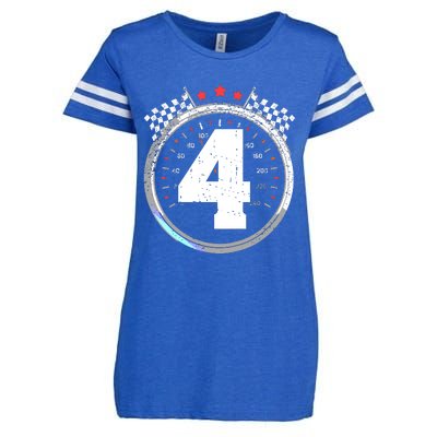 4th Birthday Boy 4 Fourth Race Car Birthday Racing Car Flag Enza Ladies Jersey Football T-Shirt