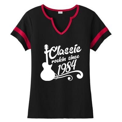 40th Birthday Classic Rockin Since 1984 Ladies Halftime Notch Neck Tee