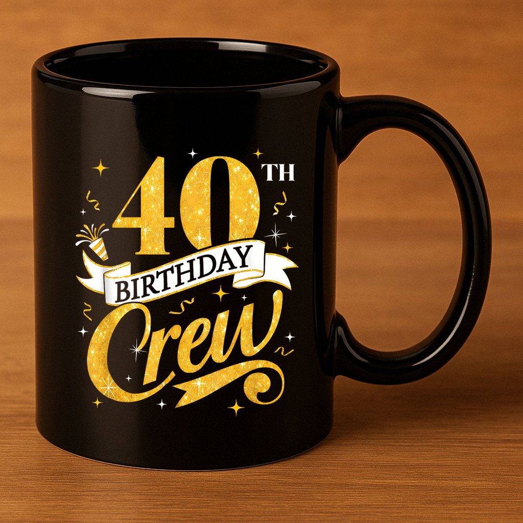 40th Birthday Crew 40th Bday Party Squad Friends Crown Funny 11oz C Handle Ceramic Mug