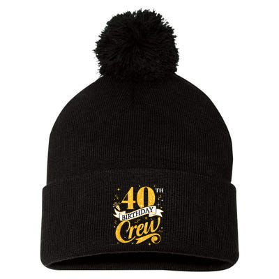 40th Birthday Crew 40th Bday Party Squad Friends Crown Funny Pom Pom 12in Knit Beanie
