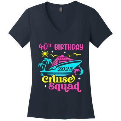 40th Birthday Cruise Squad 2025 Vacation Travel Ship Trip Women's V-Neck T-Shirt