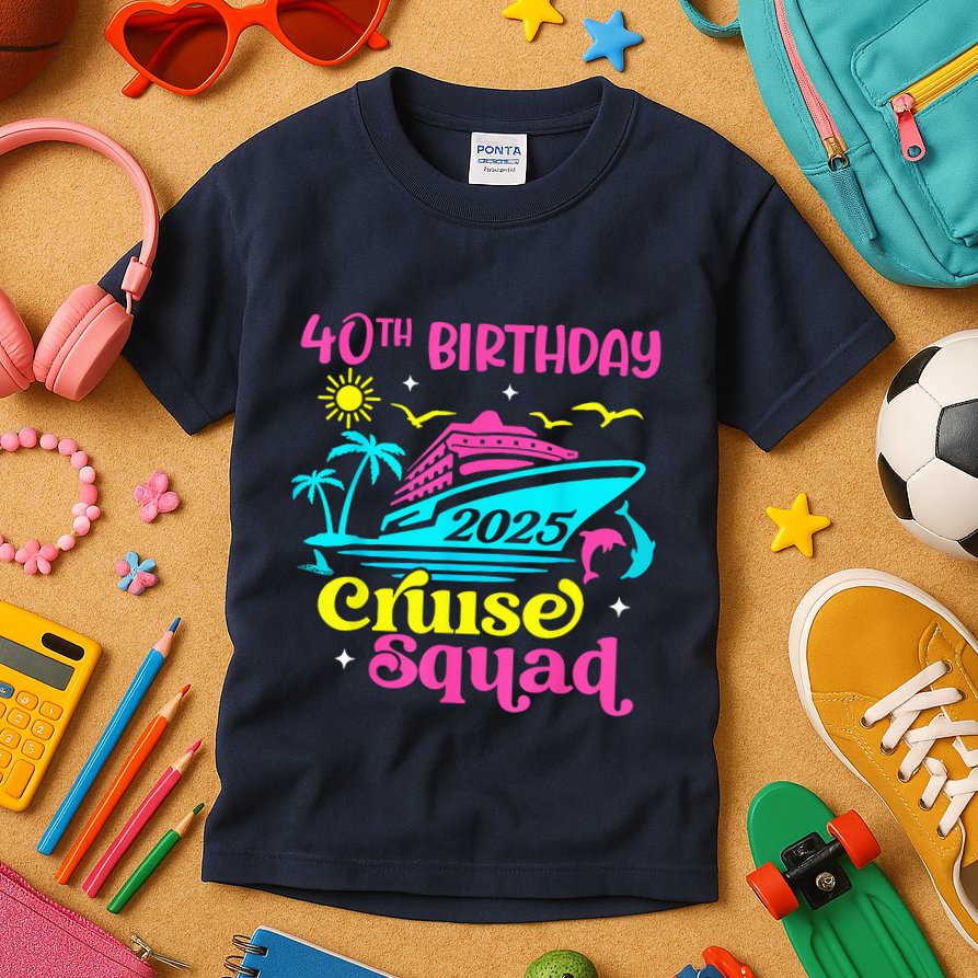 40th Birthday Cruise Squad 2025 Vacation Travel Ship Trip Kids T-Shirt
