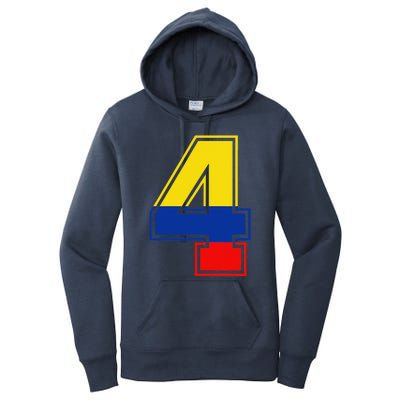 4th Birthday Colombian 4 Years Old Number 4 Colombia Flag Women's Pullover Hoodie