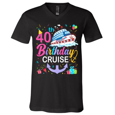 40th Birthday Cruise 40 Years Old Cruising Crew Bday Party V-Neck T-Shirt