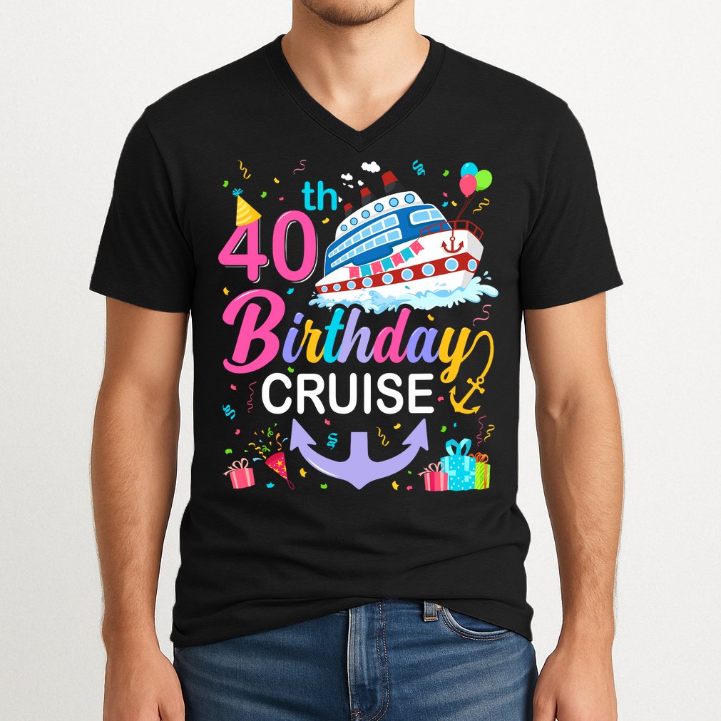 40th Birthday Cruise 40 Years Old Cruising Crew Bday Party V-Neck T-Shirt