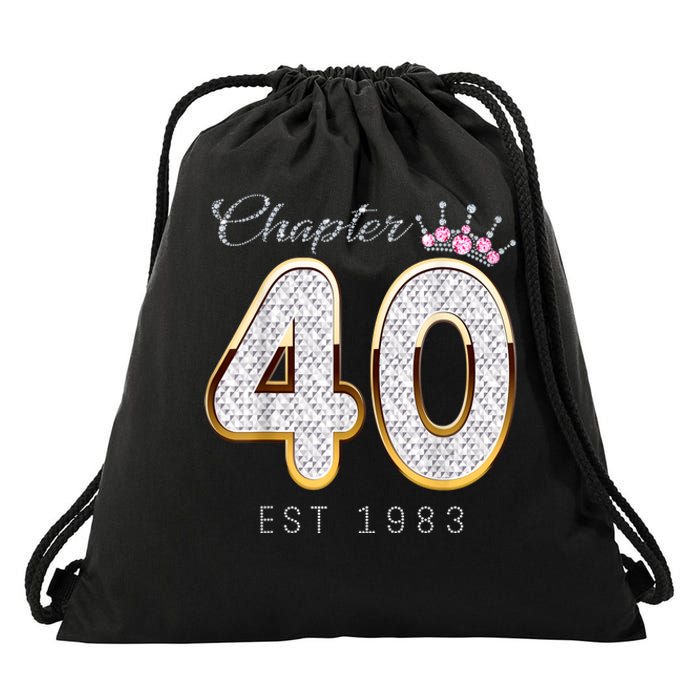 40th Birthday Decorations Chapter 40 EST 1983 Gift For Women Drawstring Bag