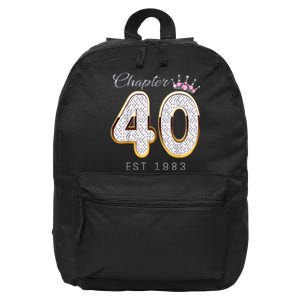 40th Birthday Decorations Chapter 40 EST 1983 Gift For Women 16 in Basic Backpack