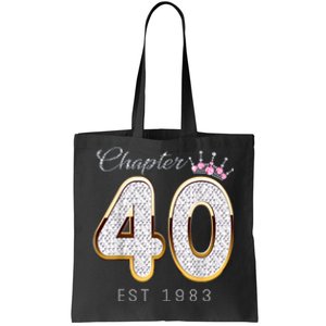 40th Birthday Decorations Chapter 40 EST 1983 Gift For Women Tote Bag