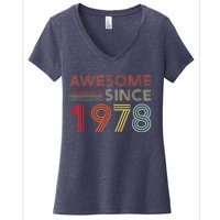 45 Birthday Decorations  Wo 1978 BDay 45th Birthday Women's V-Neck T-Shirt