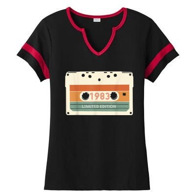 40th Birthday Design – 1983 Cassette Ladies Halftime Notch Neck Tee