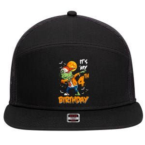 4th Birthday Dabbing Zombie Halloween Costume 7 Panel Mesh Trucker Snapback Hat