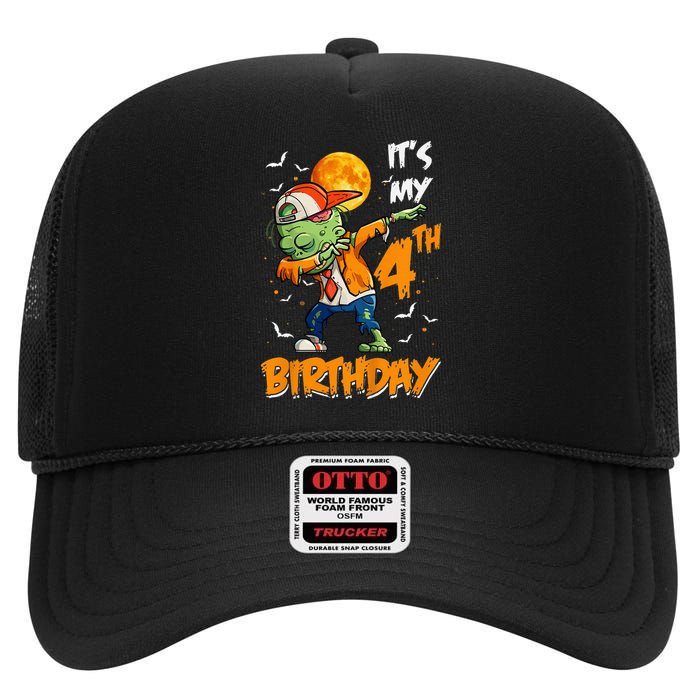 4th Birthday Dabbing Zombie Halloween Costume High Crown Mesh Back Trucker Hat