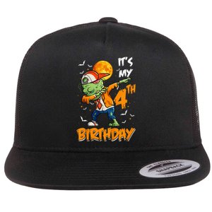 4th Birthday Dabbing Zombie Halloween Costume Flat Bill Trucker Hat