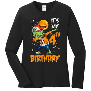 4th Birthday Dabbing Zombie Halloween Costume Ladies Long Sleeve Shirt