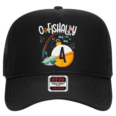 4th Birthday Fishing Theme For And OFishally 4 High Crown Mesh Back Trucker Hat