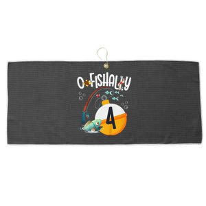 4th Birthday Fishing Theme For And OFishally 4 Large Microfiber Waffle Golf Towel