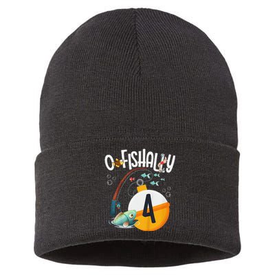 4th Birthday Fishing Theme For And OFishally 4 Sustainable Knit Beanie