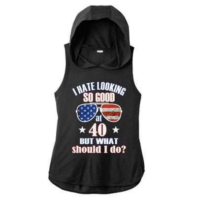 40 Birthday For - 40th Anniversary For Him Her USA Ladies PosiCharge Tri-Blend Wicking Draft Hoodie Tank