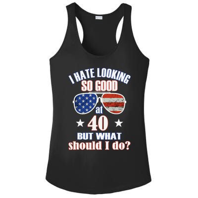 40 Birthday For - 40th Anniversary For Him Her USA Ladies PosiCharge Competitor Racerback Tank