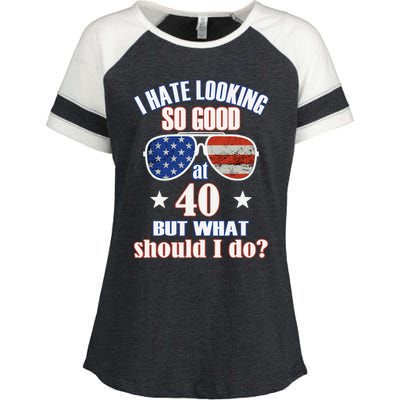 40 Birthday For - 40th Anniversary For Him Her USA Enza Ladies Jersey Colorblock Tee