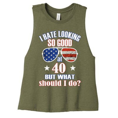 40 Birthday For - 40th Anniversary For Him Her USA Women's Racerback Cropped Tank