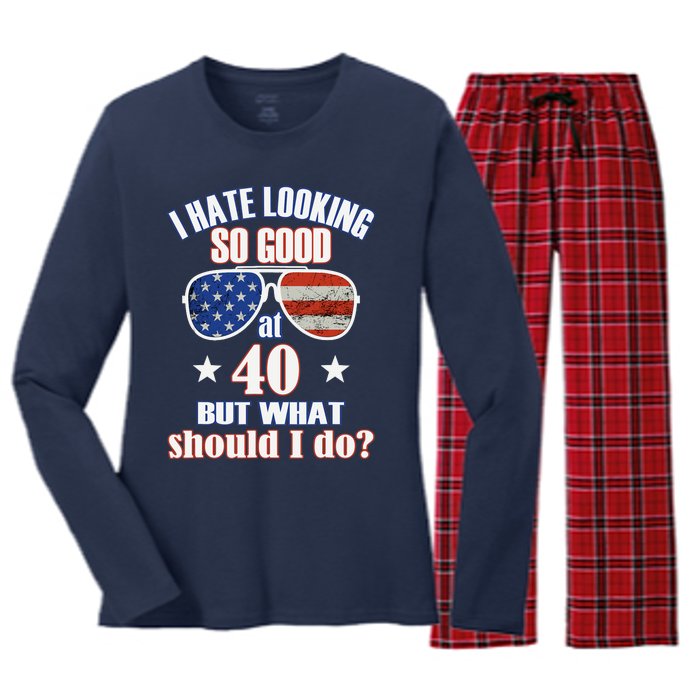 40 Birthday For - 40th Anniversary For Him Her USA Women's Long Sleeve Flannel Pajama Set 