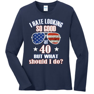 40 Birthday For - 40th Anniversary For Him Her USA Ladies Long Sleeve Shirt