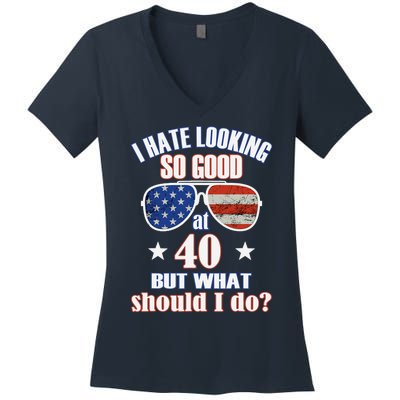 40 Birthday For - 40th Anniversary For Him Her USA Women's V-Neck T-Shirt