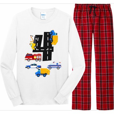 4th Birthday Fire Truck Police Car 4 Year Old Long Sleeve Pajama Set