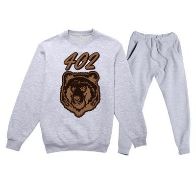 402 Bear Face Fat Brown Grizzly Lover Beartober Week 2024 Premium Crewneck Sweatsuit Set