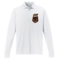 402 Bear Face Fat Brown Grizzly Lover Beartober Week 2024 Performance Long Sleeve Polo