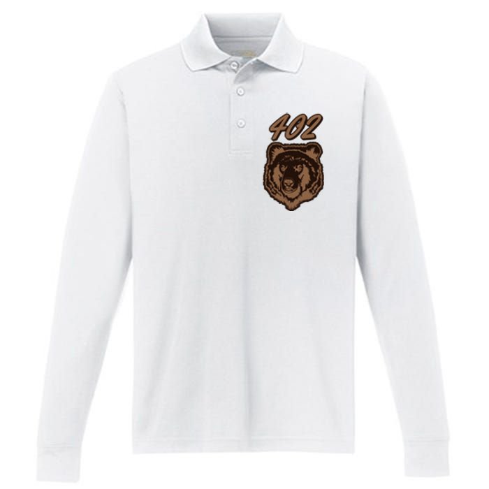 402 Bear Face Fat Brown Grizzly Lover Beartober Week 2024 Performance Long Sleeve Polo